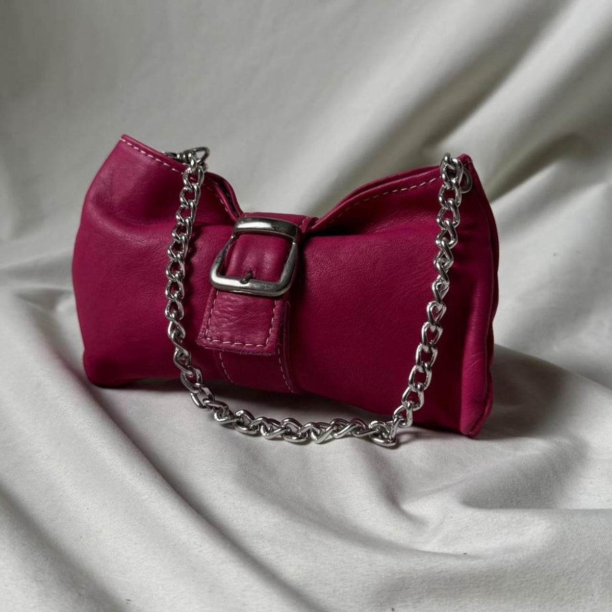 Vintage Y2K hot pink mini bag with silver chain and buckle
