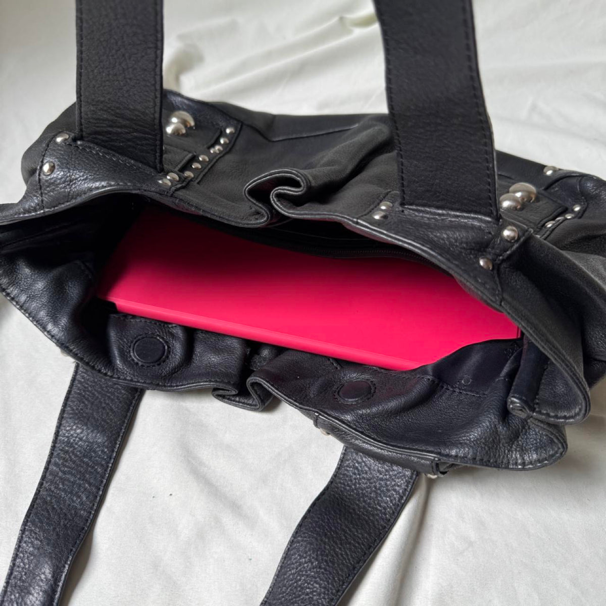 Vintage Black Studded Leather Dumpling Bag