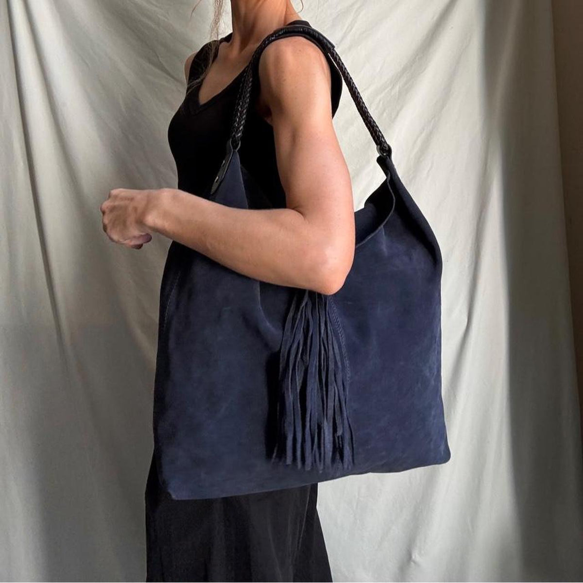 Oversized Italian Blue Slouchy Shoulder Bag