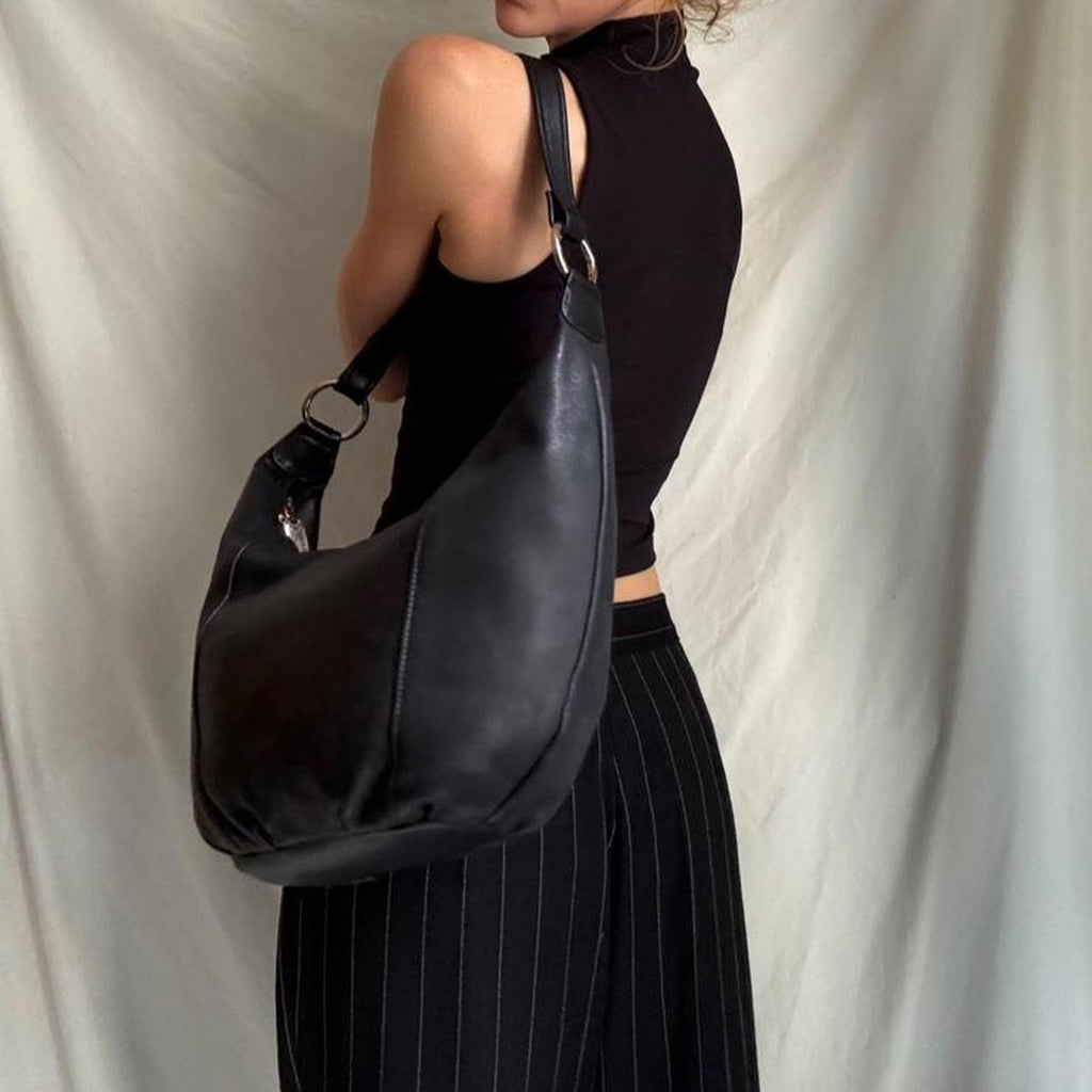 Y2K Leather crescent moon shaped shoulder bag