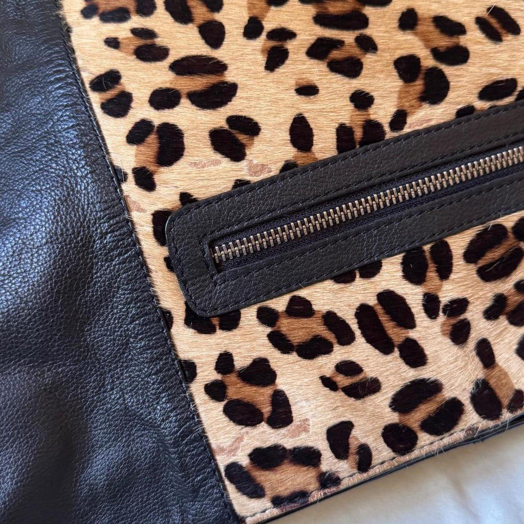 Pony Hair Leopard Print Leather Slouch Bag
