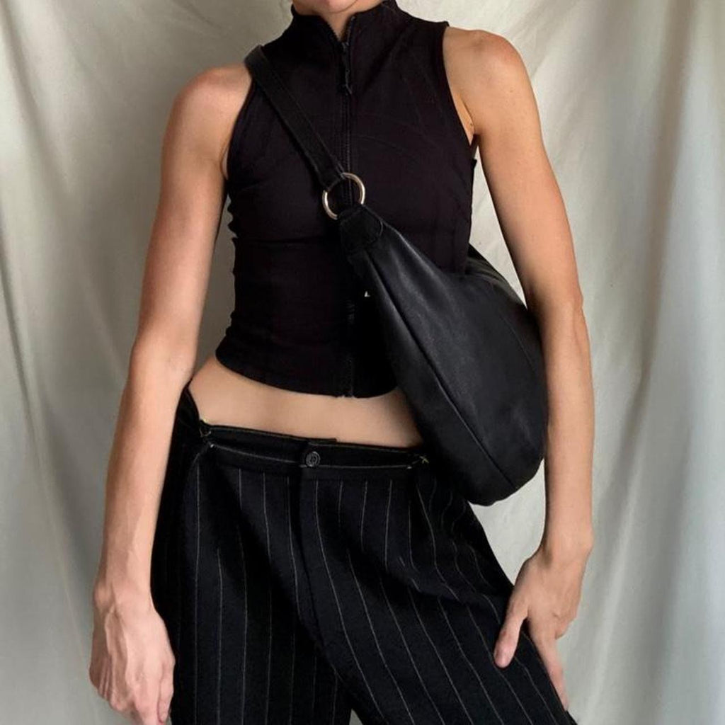 Y2K Leather crescent moon shaped shoulder bag