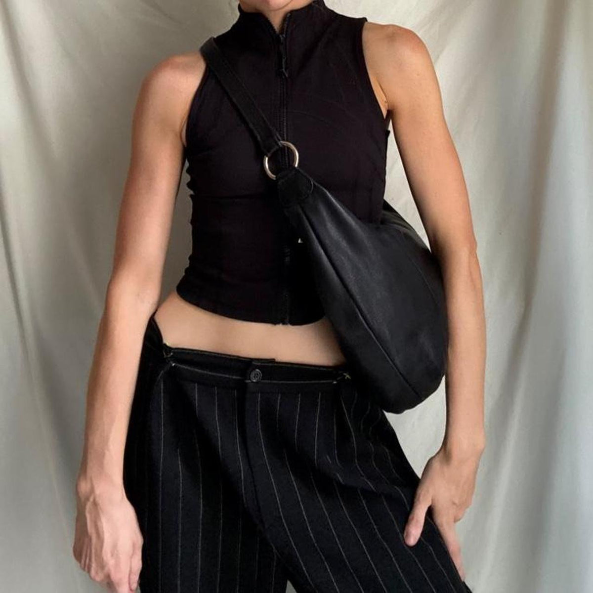 Y2K Leather crescent moon shaped shoulder bag