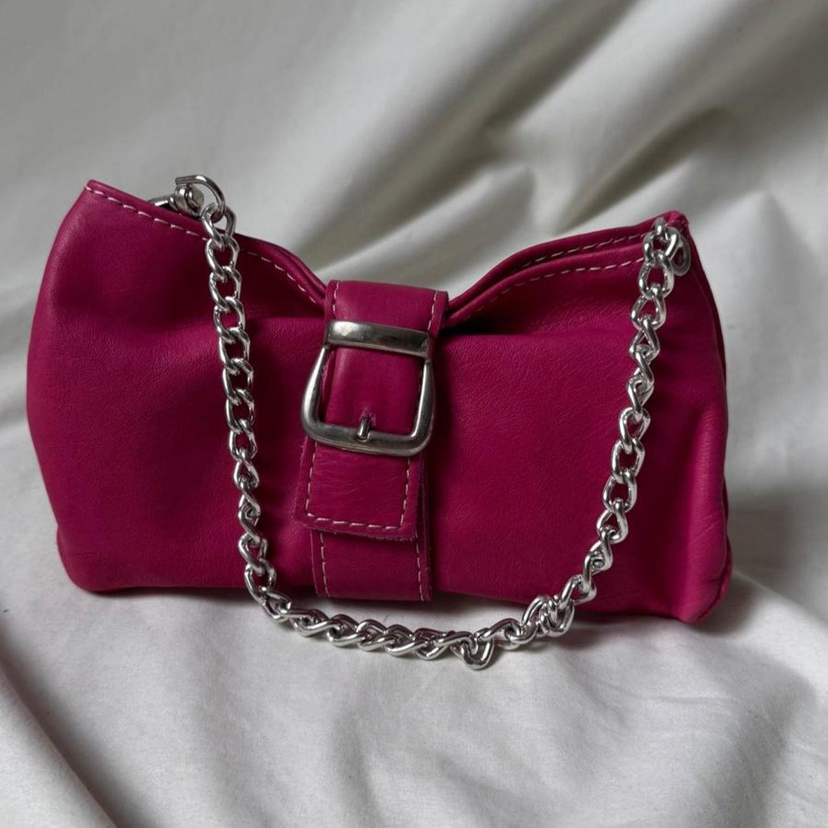 Vintage Y2K hot pink mini bag with silver chain and buckle