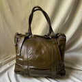 Vintage Oversized Olive Green Leather Tote Bag