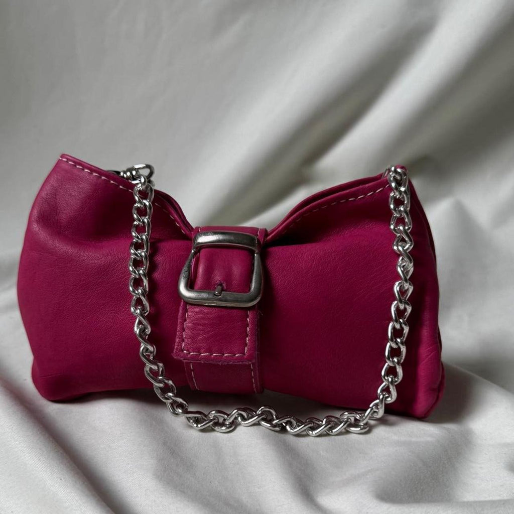 Vintage Y2K hot pink mini bag with silver chain and buckle