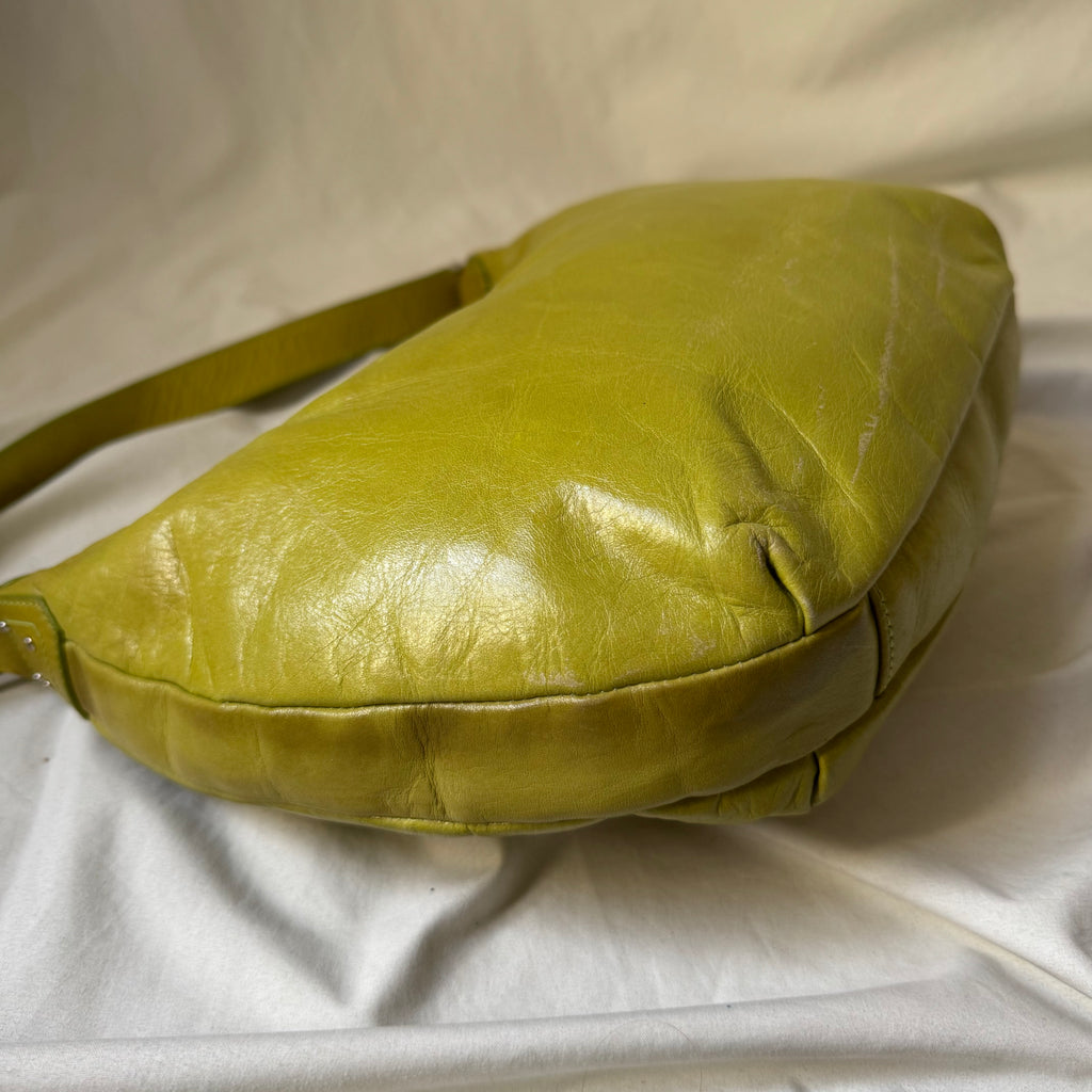 Y2K lime green leather hobo bag with studs