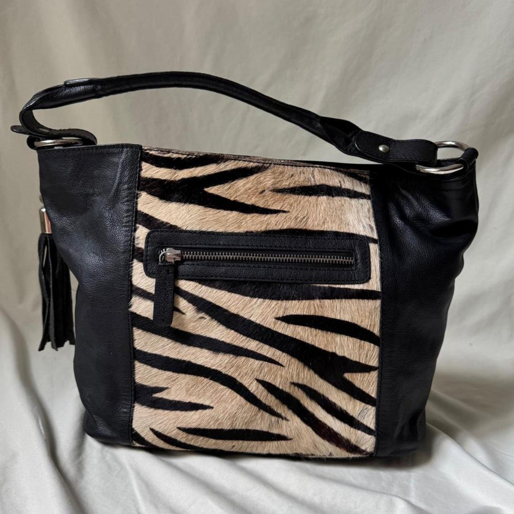 Pony Hair Zebra Leather Slouch Bag