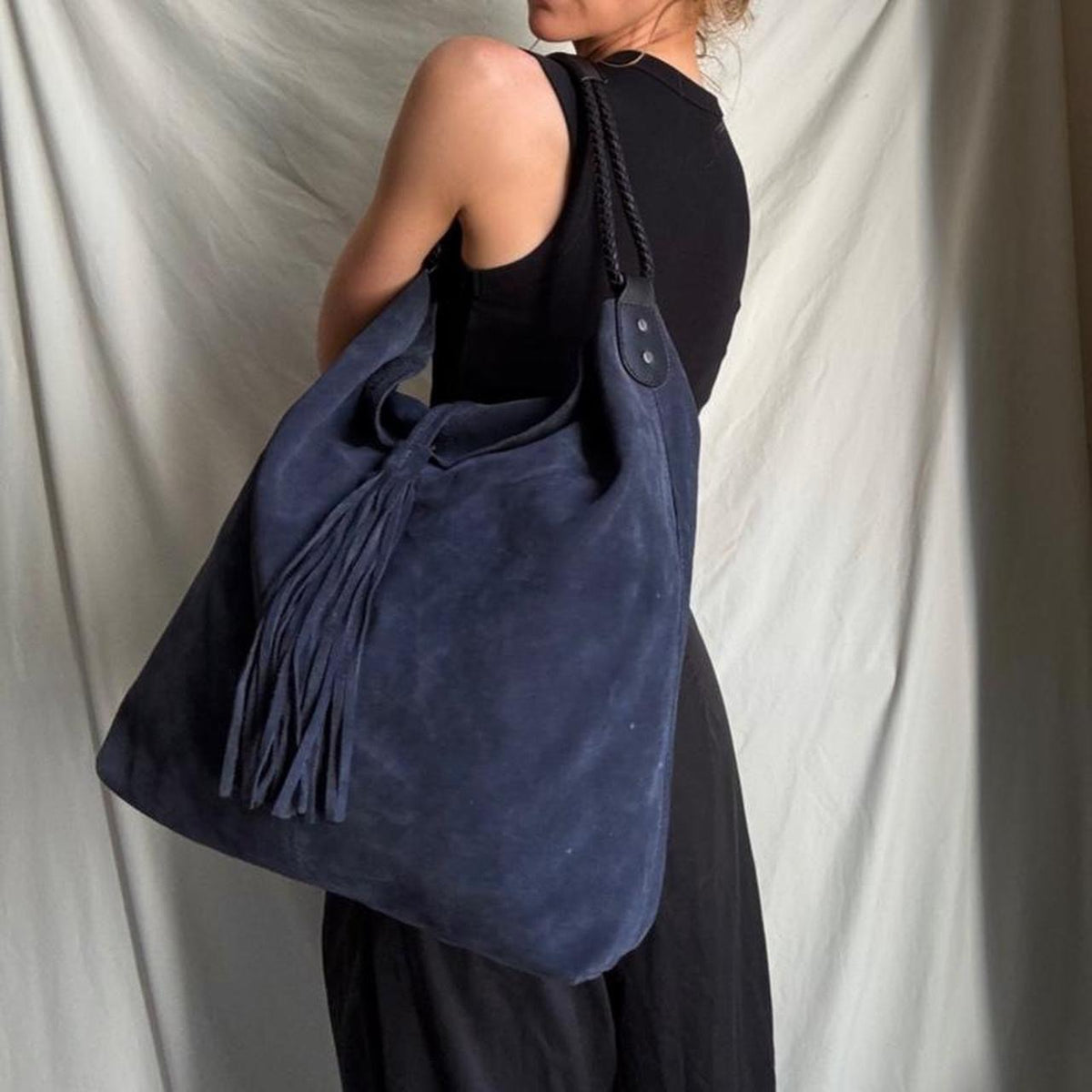 Oversized Italian Blue Slouchy Shoulder Bag