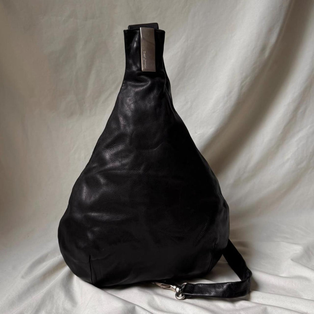 Vintage Black Leather Crossbody Sling Bag