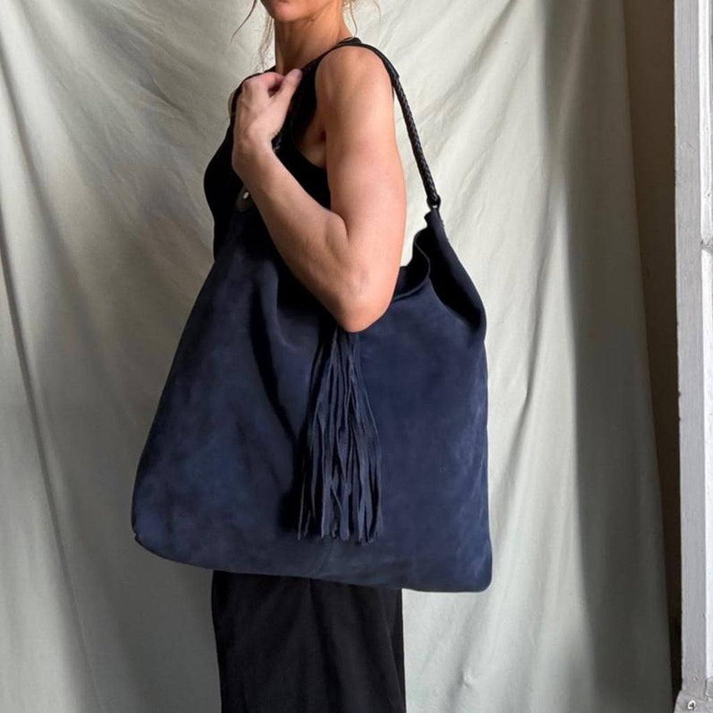 Oversized Italian Blue Slouchy Shoulder Bag