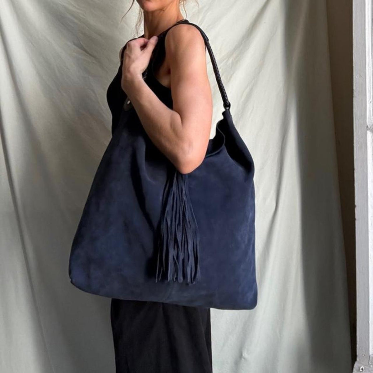 Oversized Italian Blue Slouchy Shoulder Bag