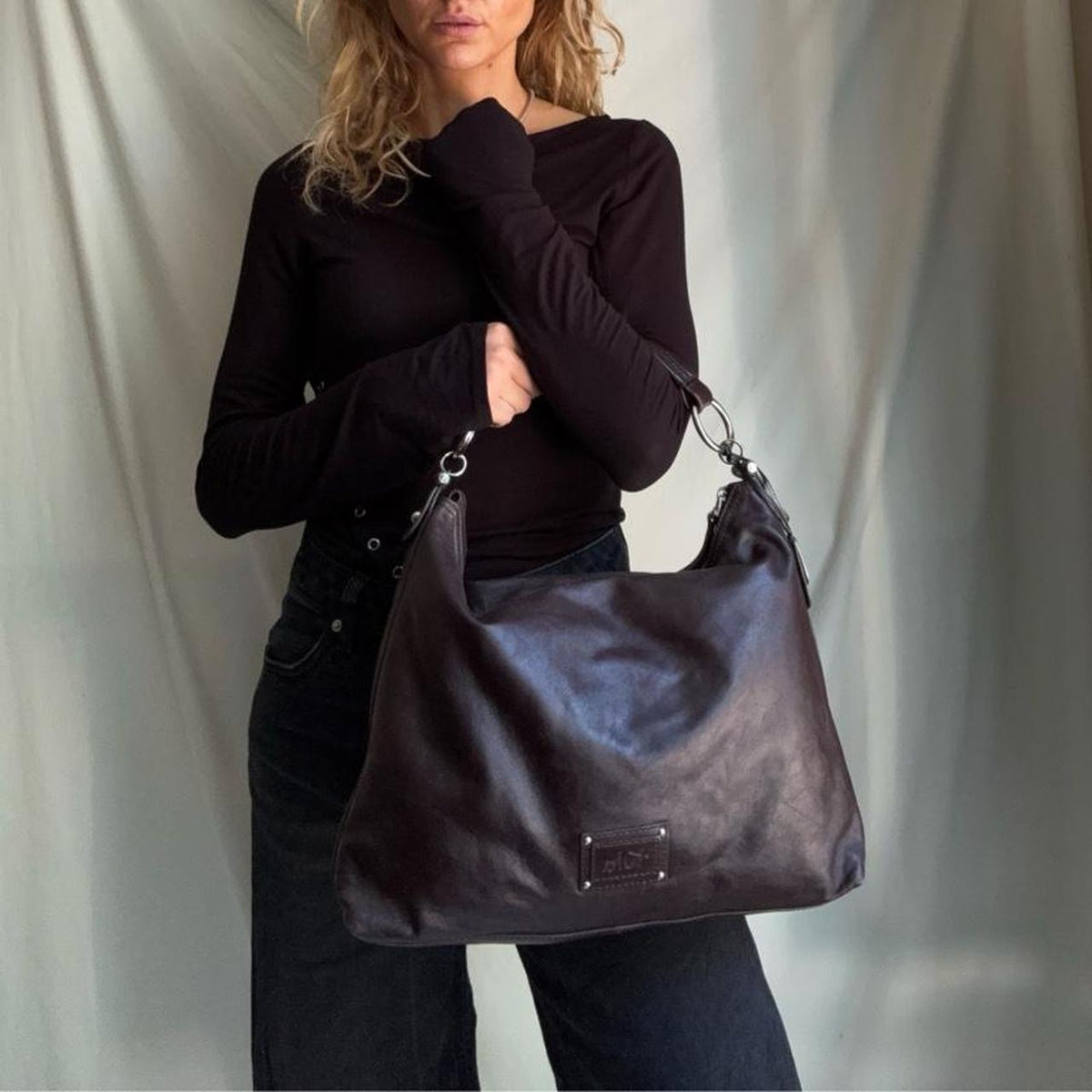 Vintage Y2K real leather, large slouchy burgundy hobo bag