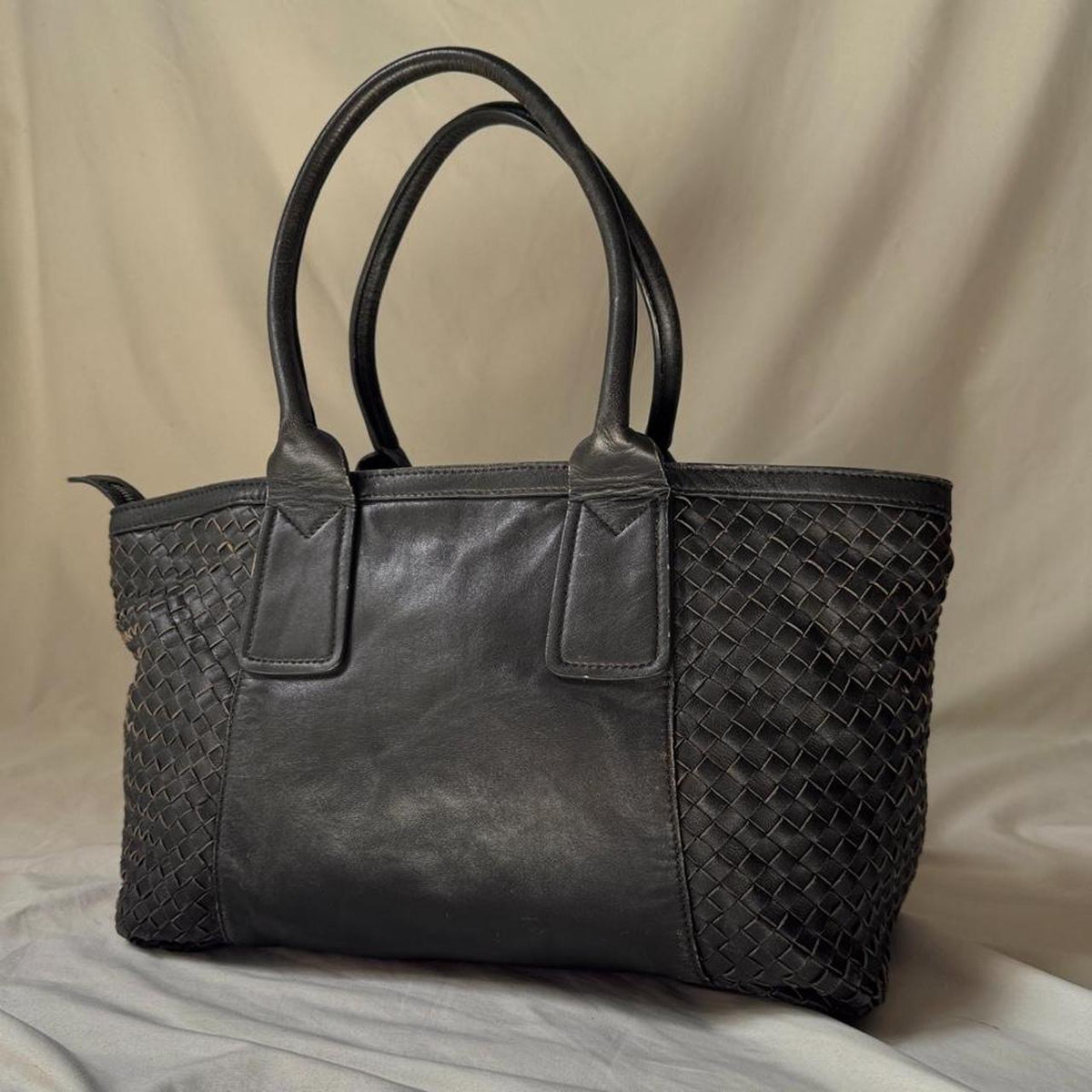 Vintage Oversized Khaki Green Leather Weekender Bag with Silver Hardware