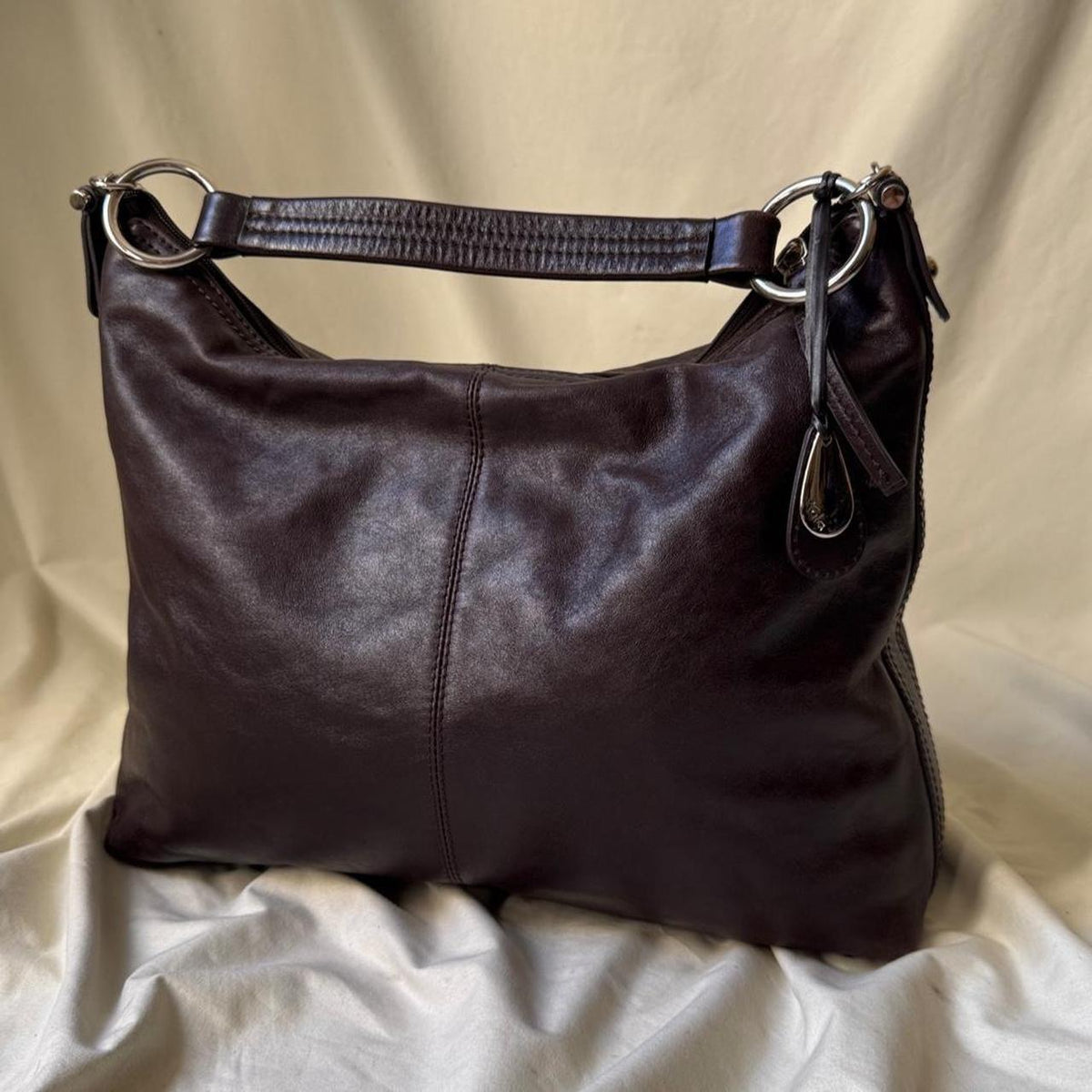 Vintage Y2K real leather, large slouchy burgundy hobo bag