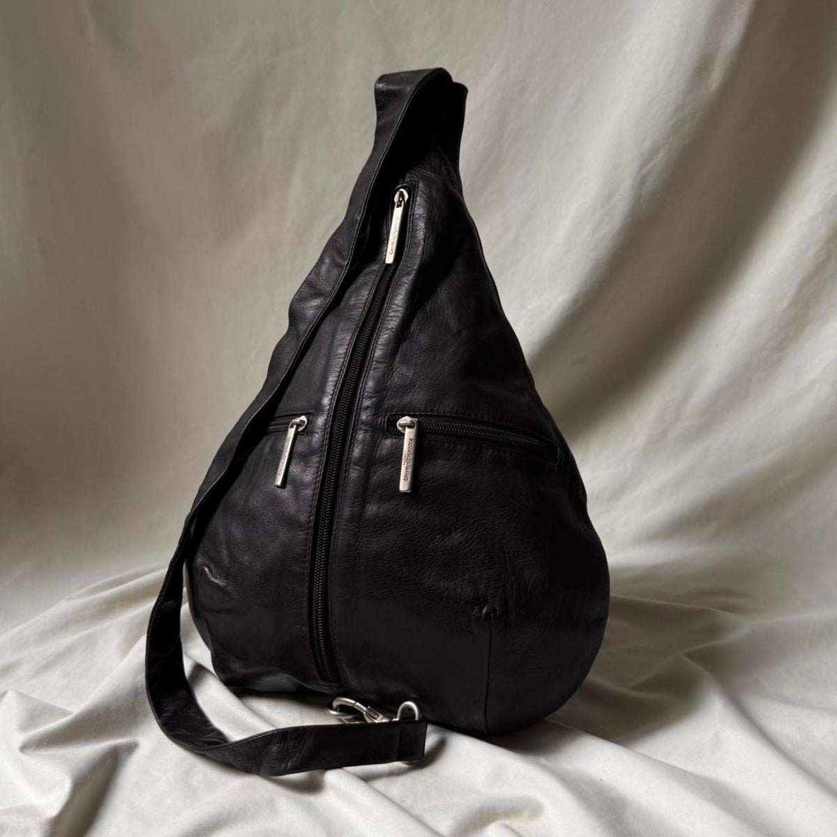 Vintage Black Leather Crossbody Sling Bag