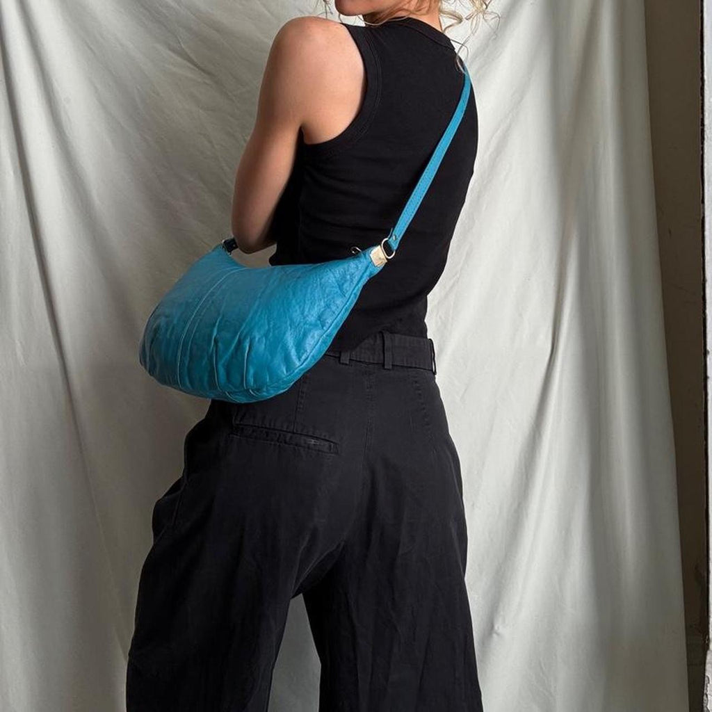 Vintage 80s 90s aqua leather crossbody bag