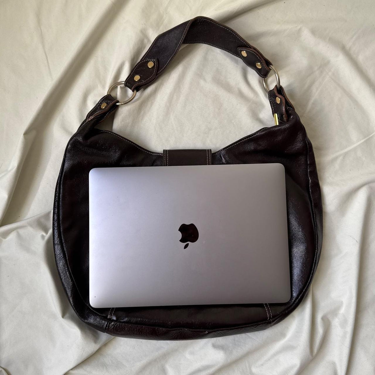 Vintage Y2K Oversized Brown Patent Leather Hobo Bag