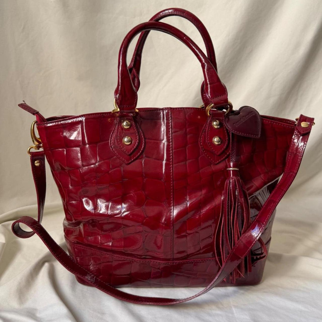 Vintage Red Patent Heart Tote Bag