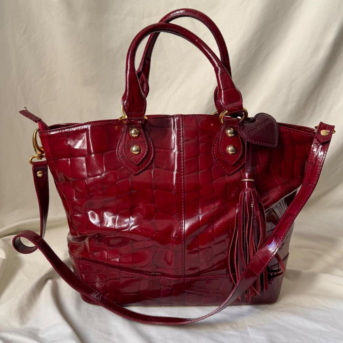 Vintage Red Patent Heart Tote Bag