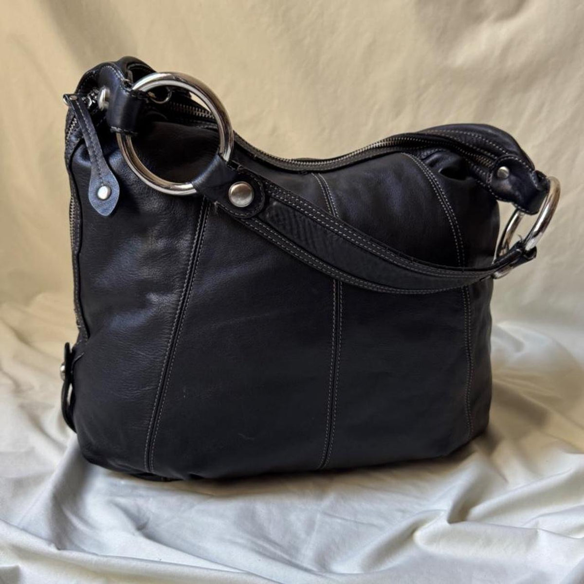 Vintage Y2K Black Leather Hobo Bag