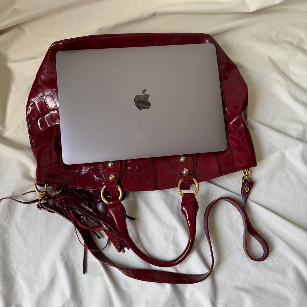 Vintage Red Patent Heart Tote Bag