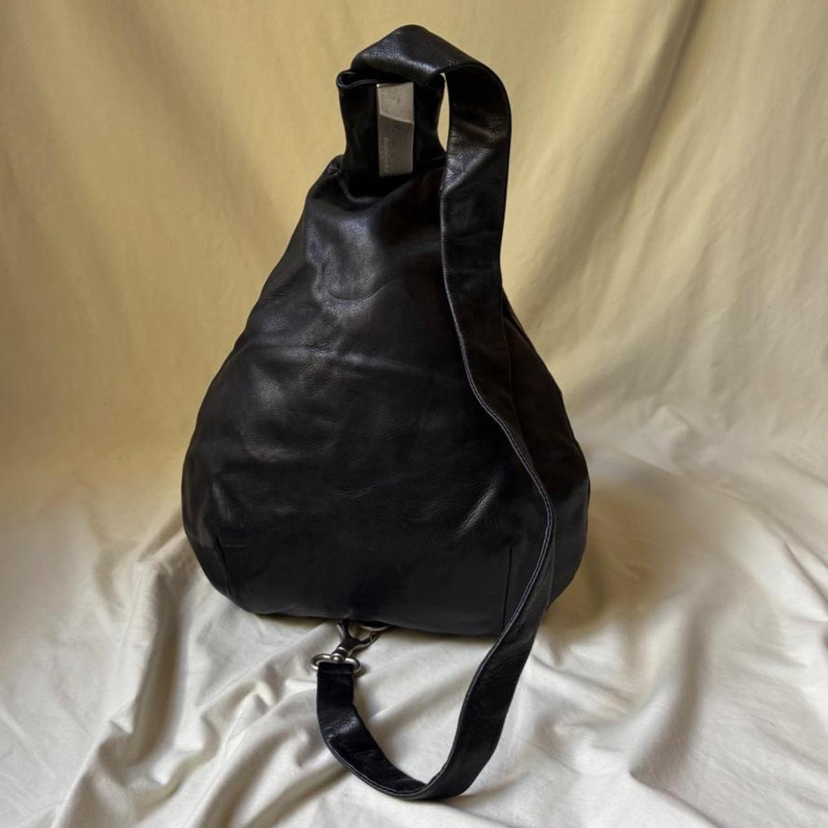 Vintage Black Leather Crossbody Sling Bag