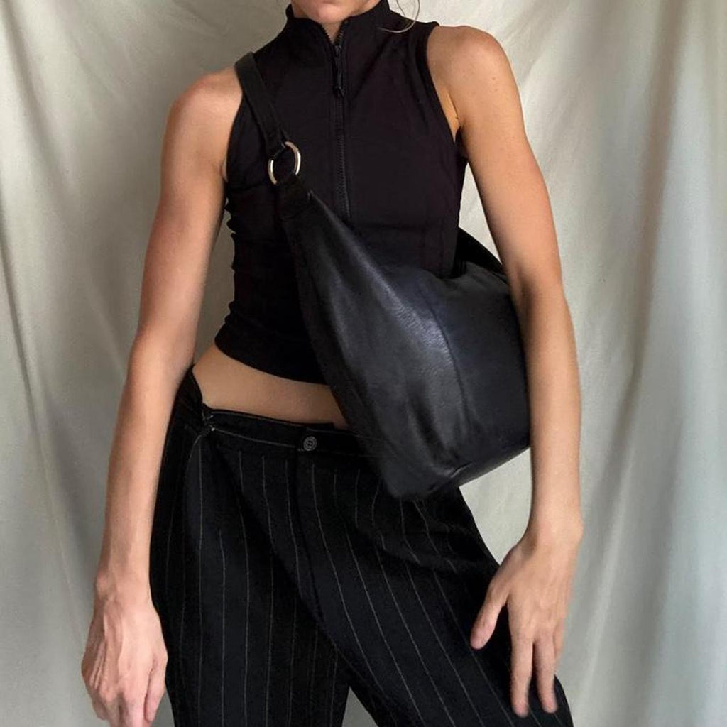 Y2K Leather crescent moon shaped shoulder bag