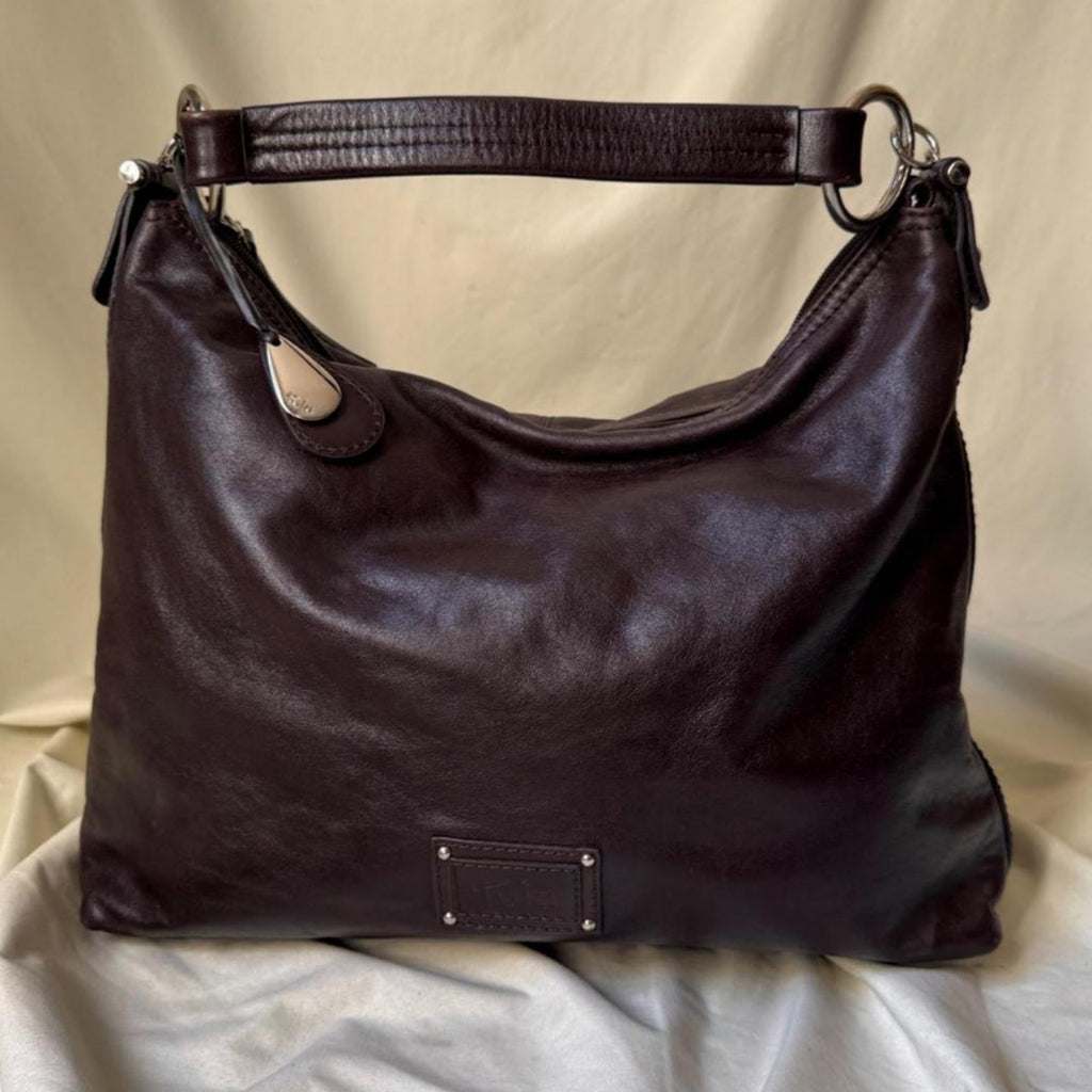 Vintage Y2K real leather, large slouchy burgundy hobo bag