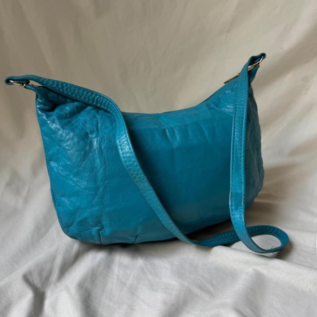 Vintage 80s 90s aqua leather crossbody bag