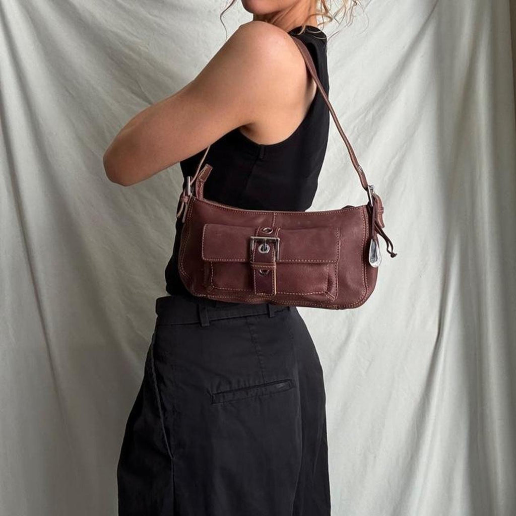 Vintage rose, burgundy leather going out bag.