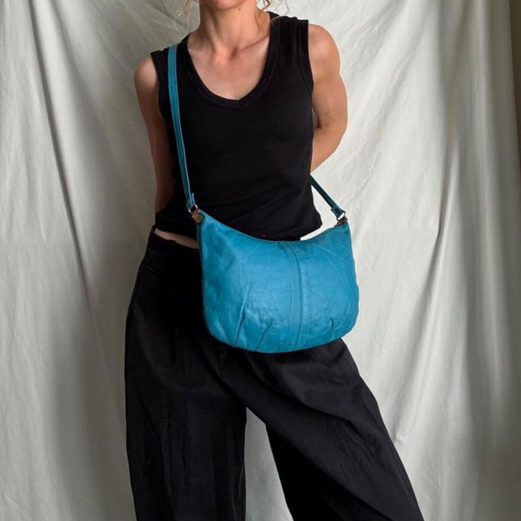 Vintage 80s 90s aqua leather crossbody bag