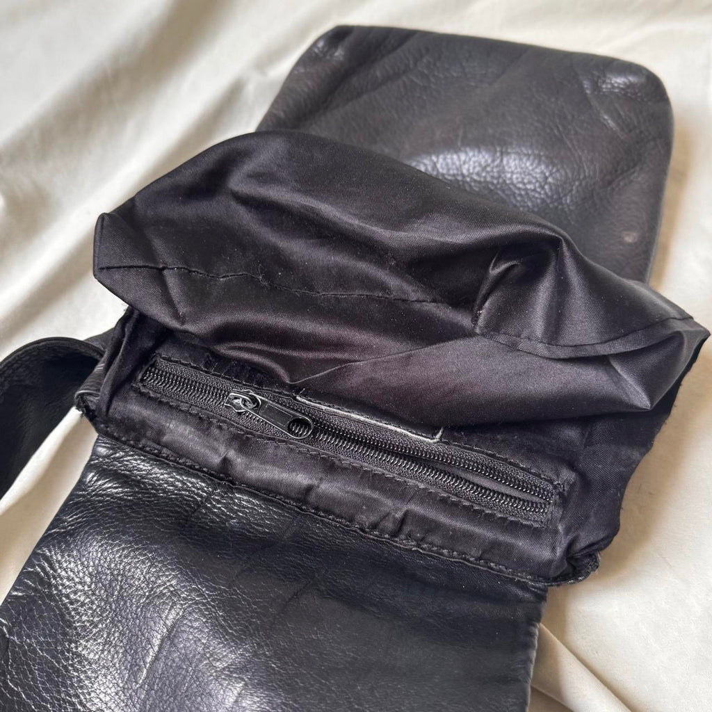 Y2k Utility Black Leather Crossbody Sling Bag