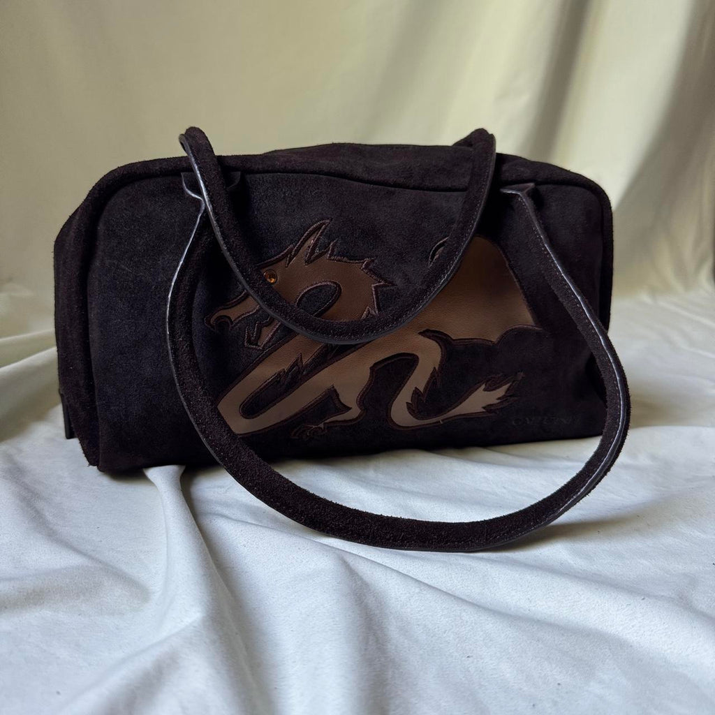 Vintage Italian Suede Barrel Bag with Metallic Dragon