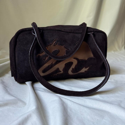 Vintage Italian Suede Barrel Bag with Metallic Dragon