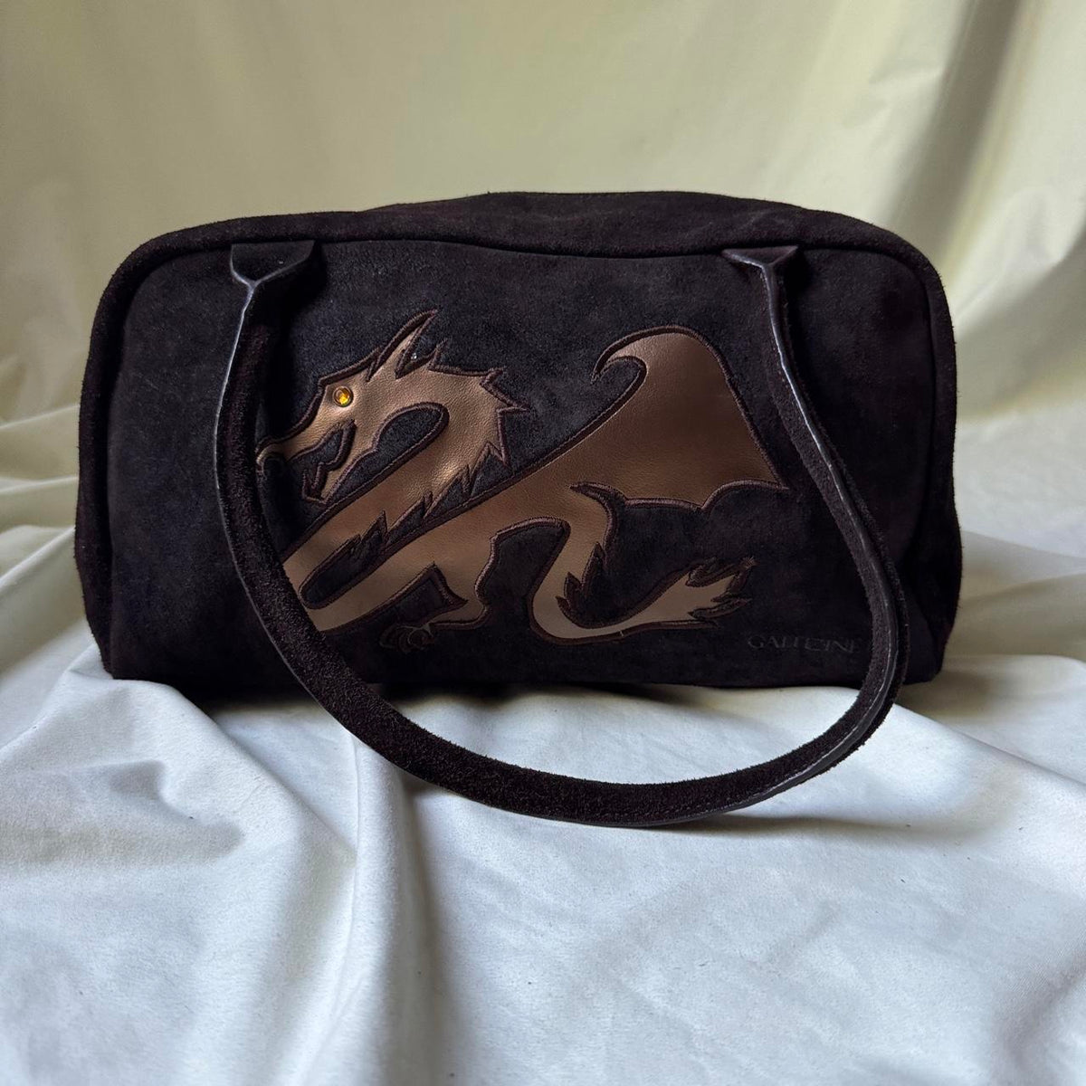 Vintage Italian Suede Barrel Bag with Metallic Dragon