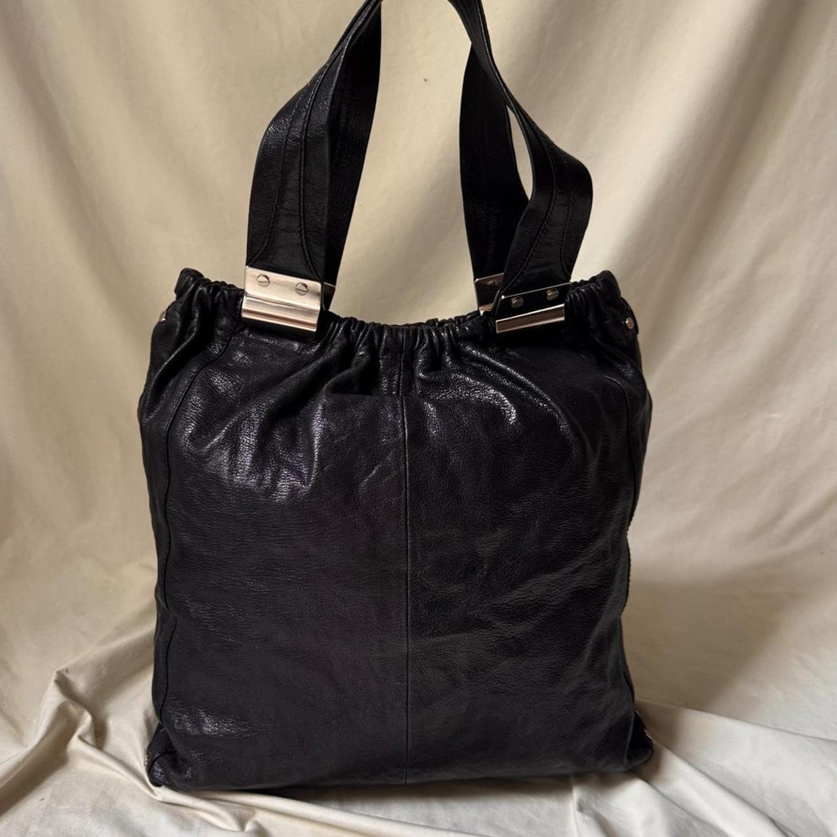 Vintage Y2K real leather, large slouch tote bag
