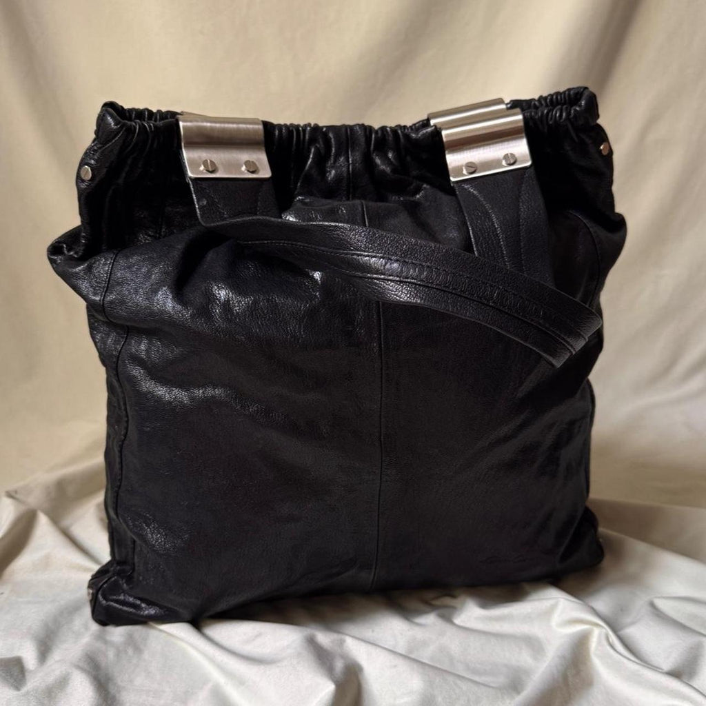 Vintage Y2K real leather, large slouch tote bag