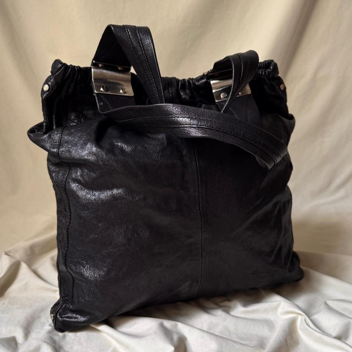Vintage Y2K real leather, large slouch tote bag