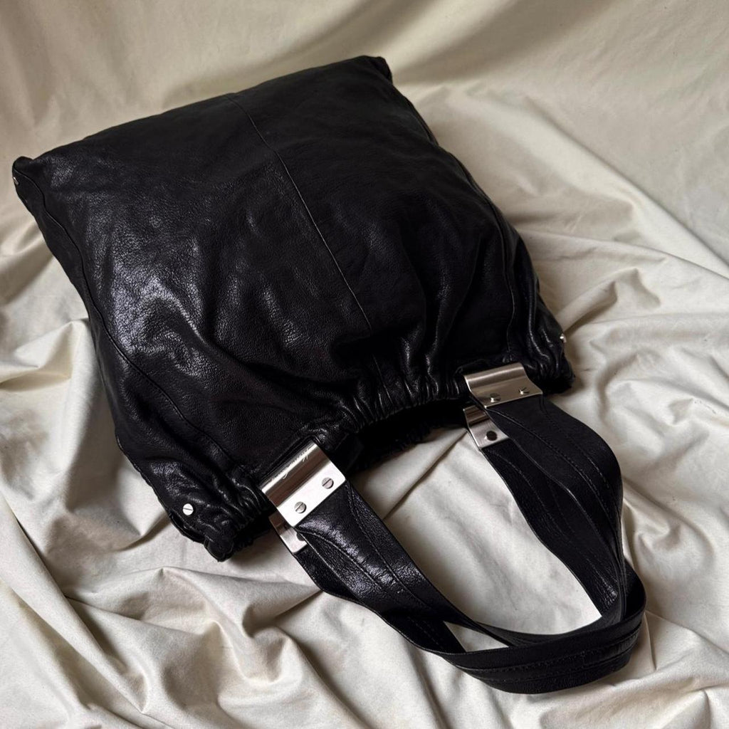 Vintage Y2K real leather, large slouch tote bag