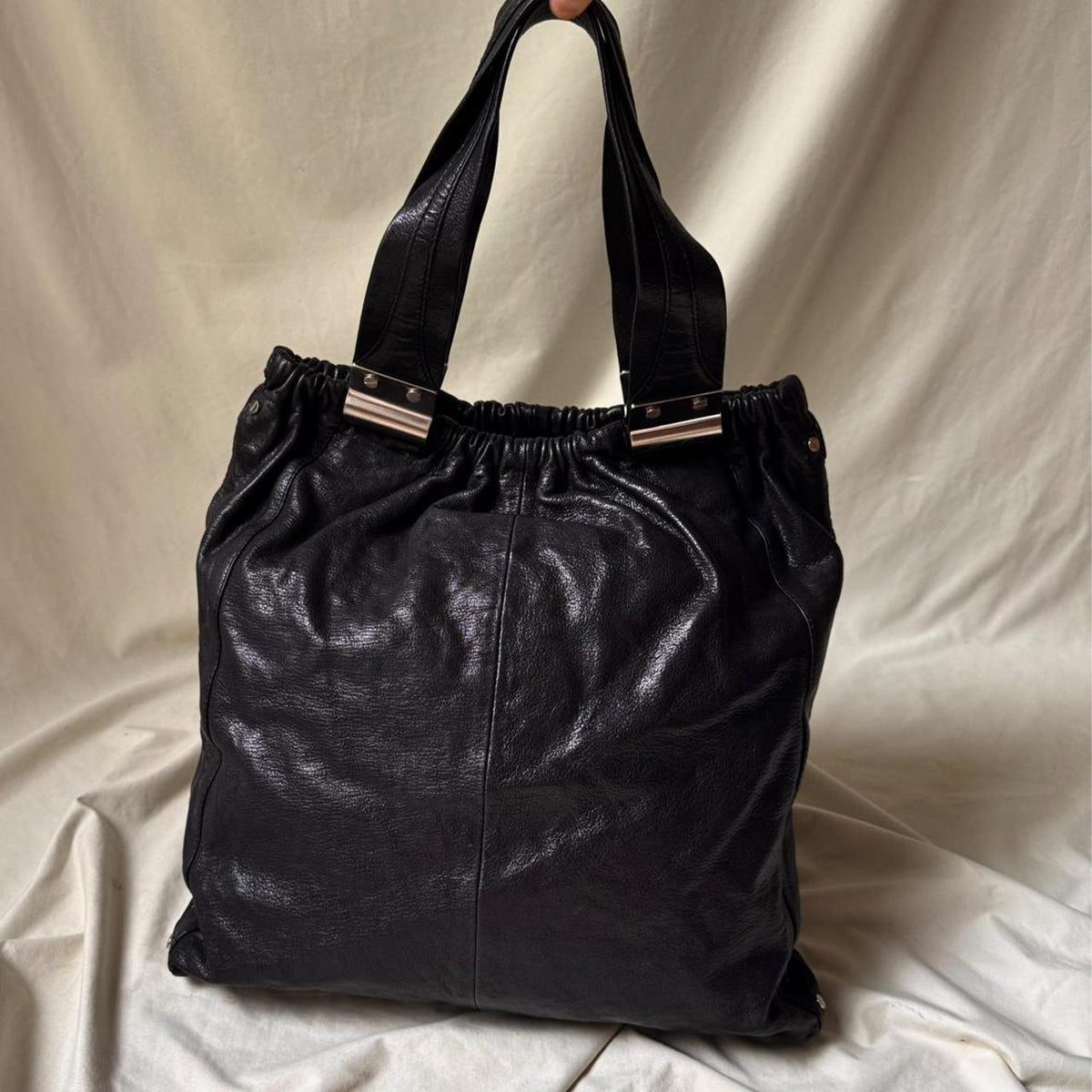 Vintage Y2K real leather, large slouch tote bag
