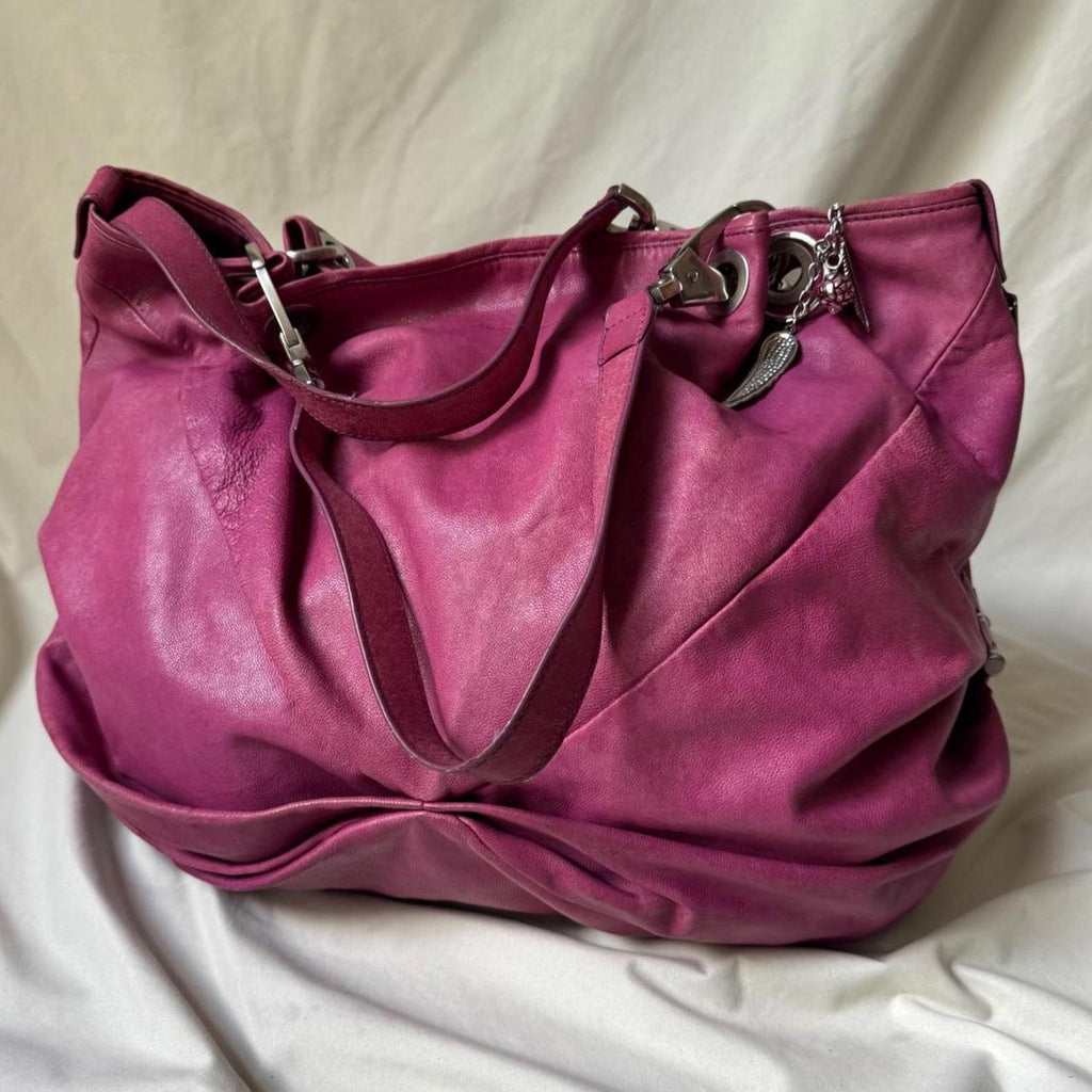 Oversized Vintage Pink Leather Slouchy Hobo Bag