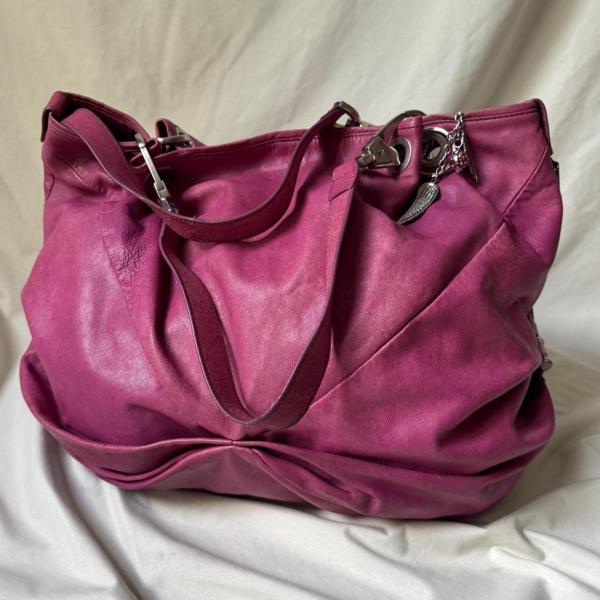 Oversized Vintage Pink Leather Slouchy Hobo Bag