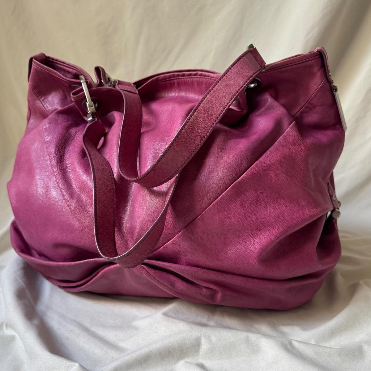 Oversized Vintage Pink Leather Slouchy Hobo Bag