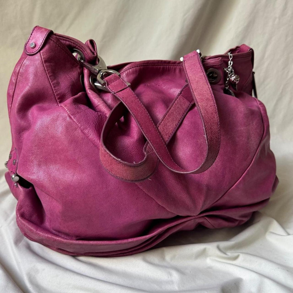 Oversized Vintage Pink Leather Slouchy Hobo Bag