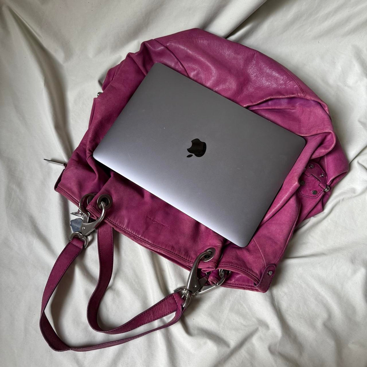 Oversized Vintage Pink Leather Slouchy Hobo Bag