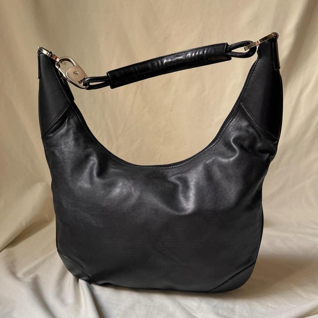Vintage Y2K Leather Hobo Bag With Oversized Clip
